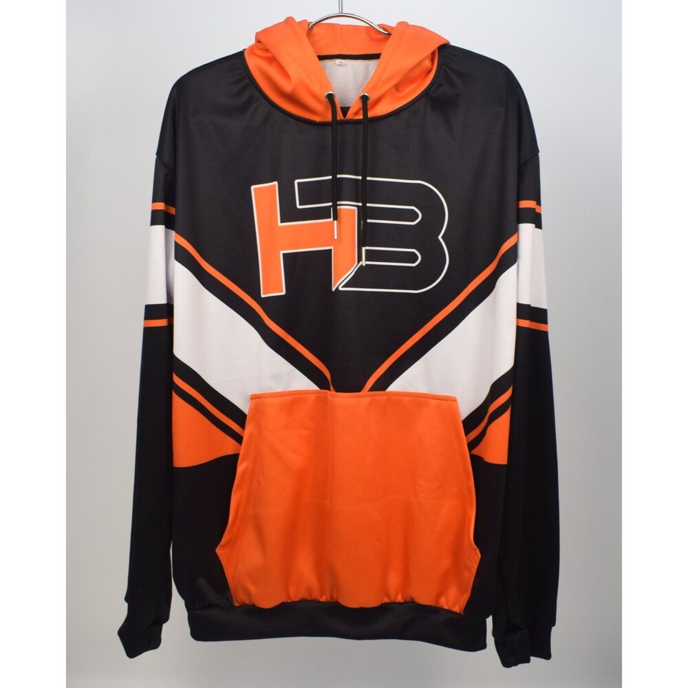 H3 Black Orange White Colorblock Hoodie Graphic Pullover Streetwear Skater